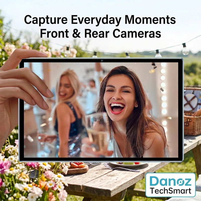Qetupa front and rear camera illustration at garden gathering