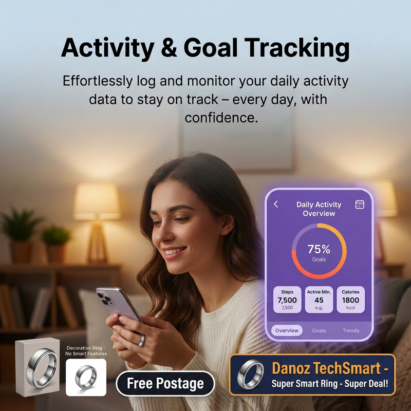 💍 Danoz RingSmart | Ola Esporte SY15 Smart Ring | Activity & Sleep Trends | Bluetooth App Connection | Magnetic Cable or Charging Case | Free Postage!