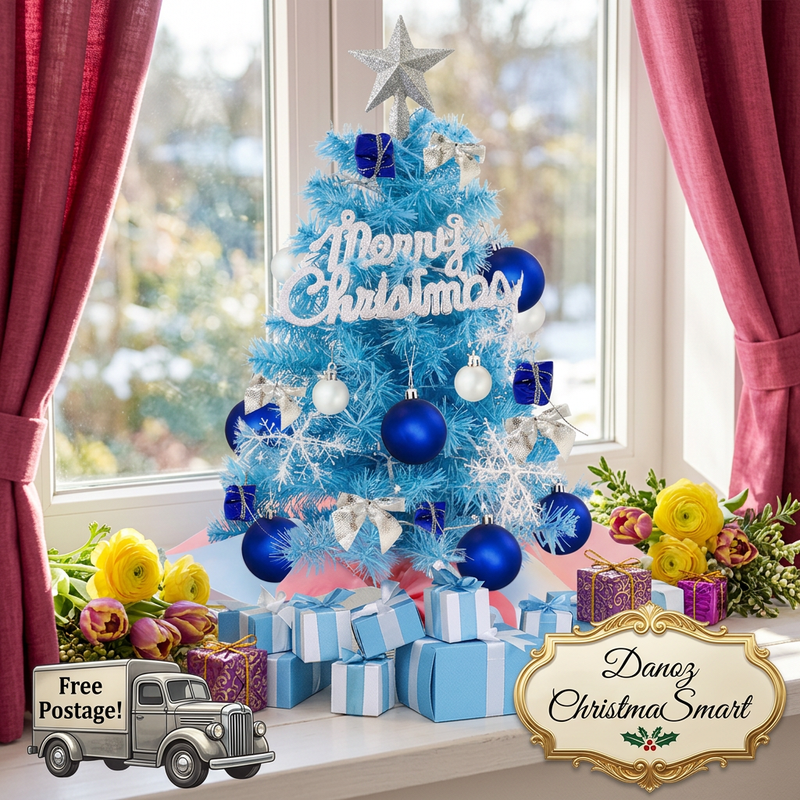 🎄 Danoz ChristmaSmart | Mini Blue Christmas Tree | LED String Lights & Decorative Ornaments | Tabletop Festive Sparkle | Free Postage!