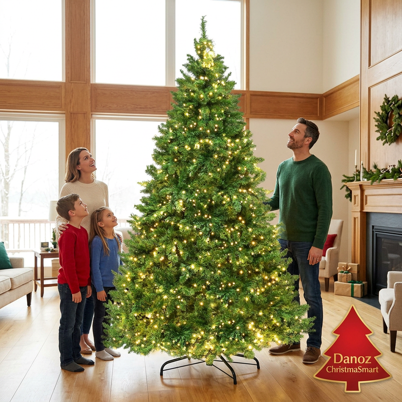 Parents and children admiring the 2.7m pre-lit fir