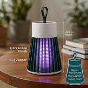 Dark green bug zapper with teal lamp-shaped badge