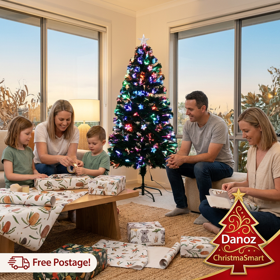 Compact fibre optic Christmas tree with family wrapping gifts and Free Postage