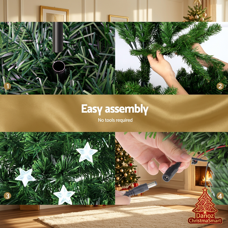 Four-step tool-free fibre optic Christmas tree assembly
