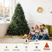 Family reading Christmas cards beside unlit tree with 1225 tips feature panel