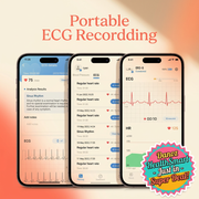 Illustrative ECG app screens with Danoz HealthSmart badge