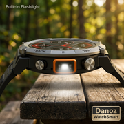 Danoz WatchSmart orange side flashlight close-up outdoors