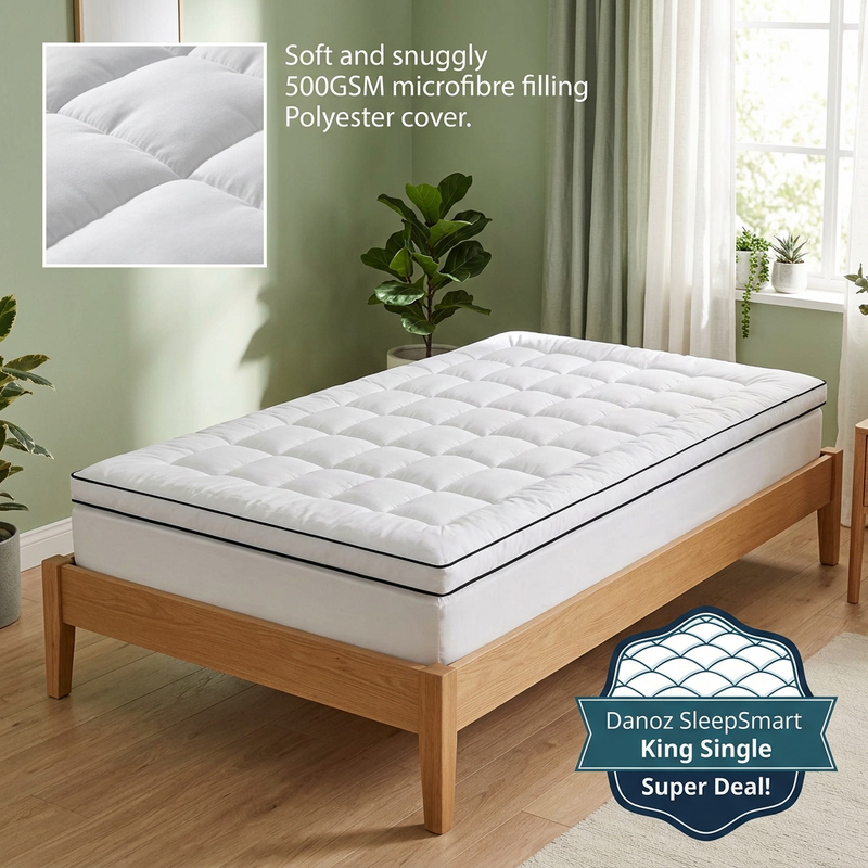 🛌 Danoz SleepSmart | Giselle Bedding King Single Mattress Topper | 500GSM Microfibre | 5cm Pillow Top Comfort | Free Postage!