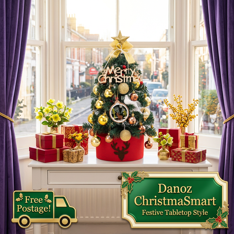 🎄 Danoz ChristmaSmart | Mini Tabletop Christmas Tree | Festive Ornaments, Star & Bow | Red & White Listing Style | Free Postage!