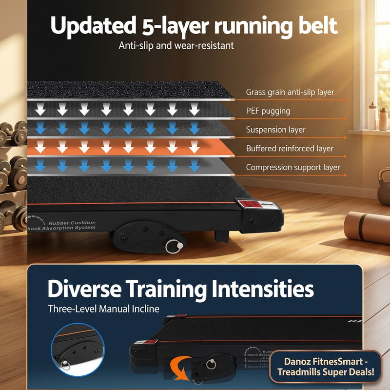 Everfit running belt layers and three-level manual incline