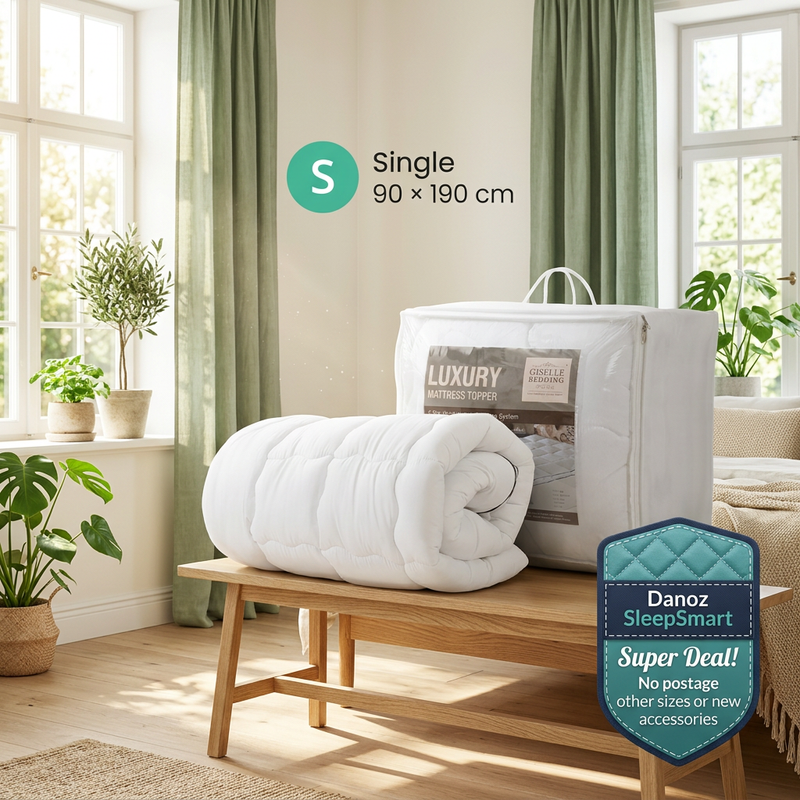 🛌 Danoz SleepSmart | Giselle Bedding Single Mattress Topper | 500GSM Microfibre | 5cm Pillow Top Comfort | Free Postage!