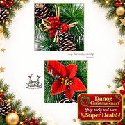 Christmas wreath pinecone berry and poinsettia detail panels