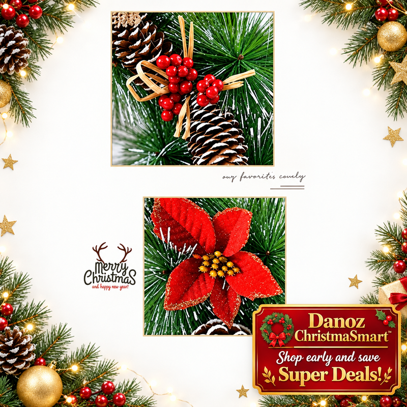 Christmas wreath pinecone berry and poinsettia detail panels