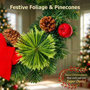 Festive foliage, pinecone and red bauble detail