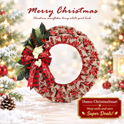Patterned fabric wreath with Merry Christmas headline