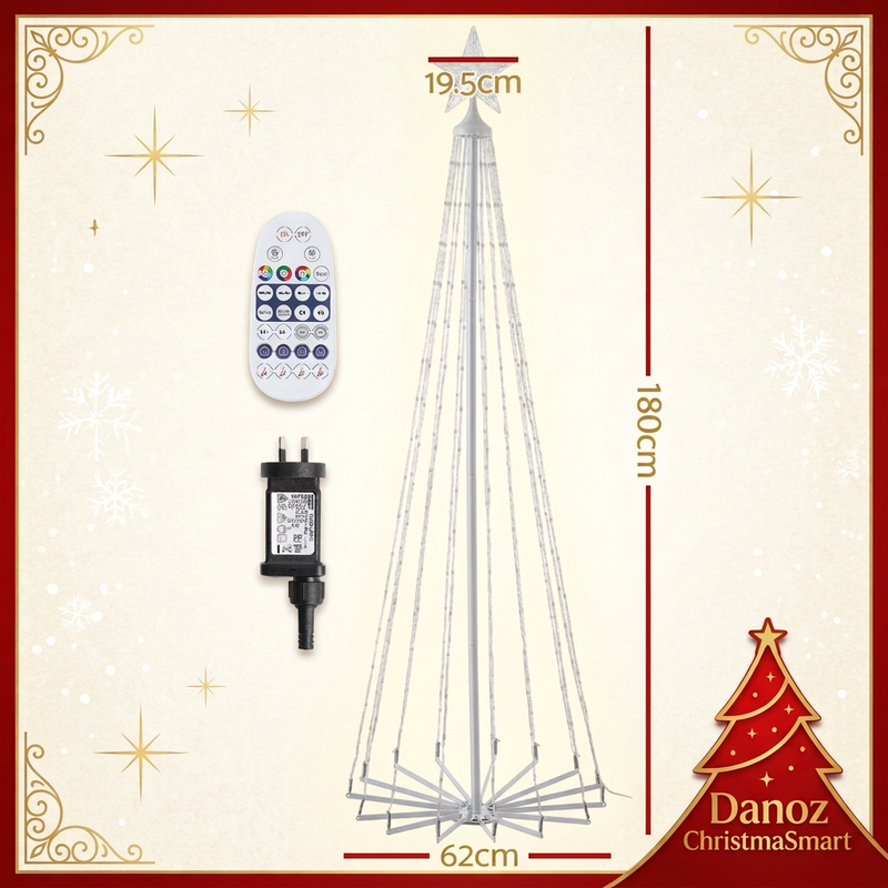 180cm tree dimensions with 62cm base and remote and transformer