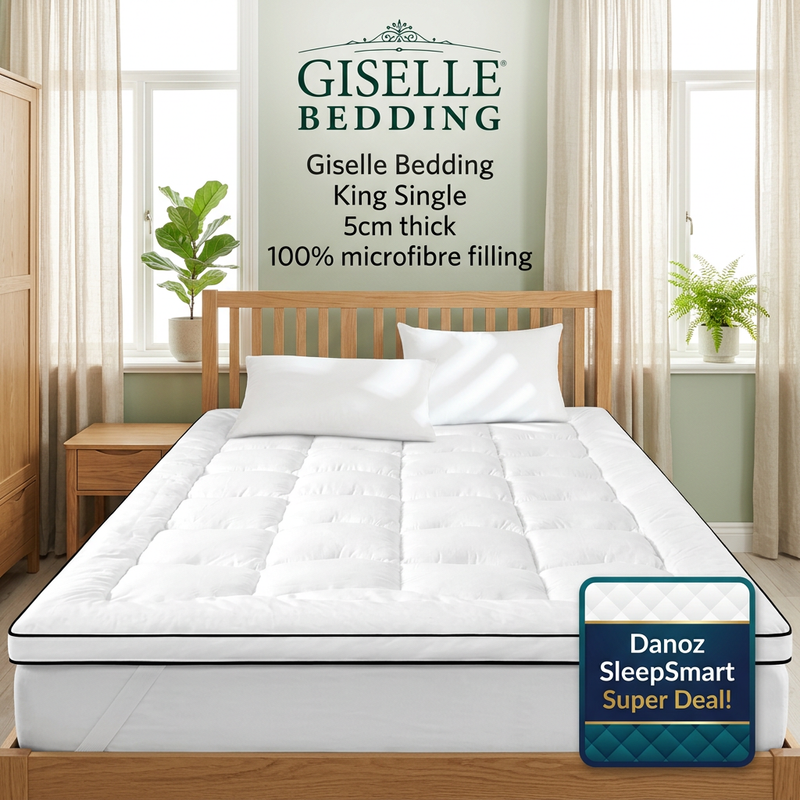 🛌 Danoz SleepSmart | Giselle Bedding King Single Mattress Topper | 500GSM Microfibre | 5cm Pillow Top Comfort | Free Postage!