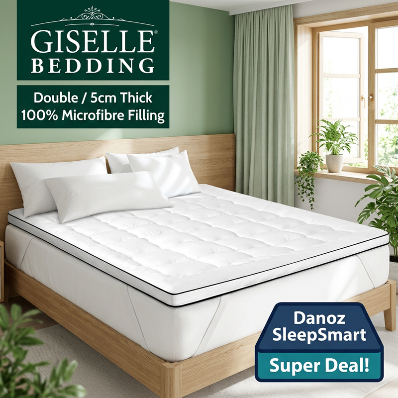 🛌 Danoz SleepSmart | Giselle Bedding Double Mattress Topper | 500GSM Microfibre | 5cm Pillow Top Comfort | Free Postage!