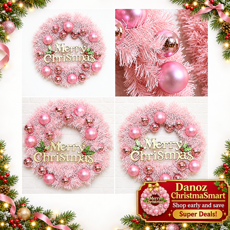 Four-panel pink wreath detail collage