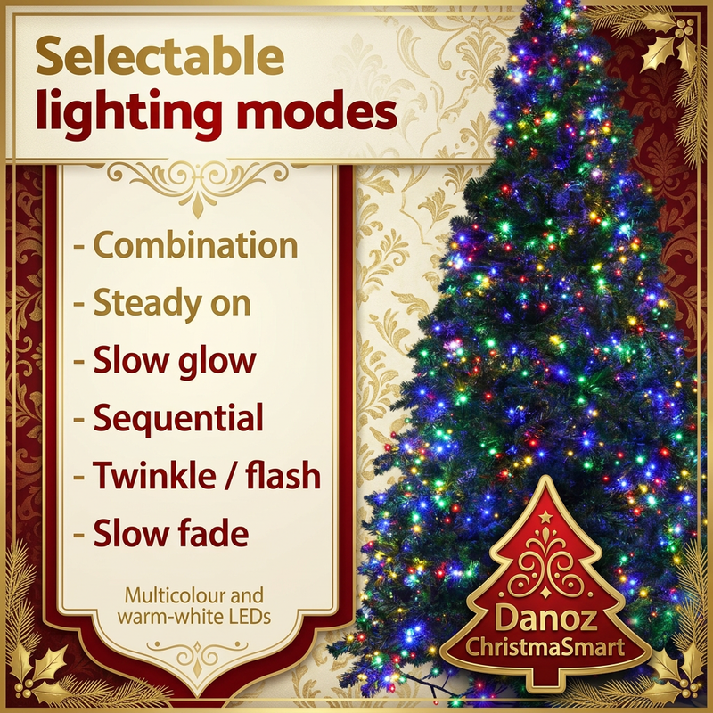 Selectable steady glow twinkle and fade lighting effects