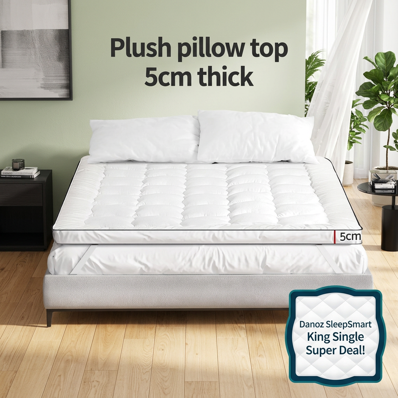 🛌 Danoz SleepSmart | Giselle Bedding King Single Mattress Topper | 500GSM Microfibre | 5cm Pillow Top Comfort | Free Postage!