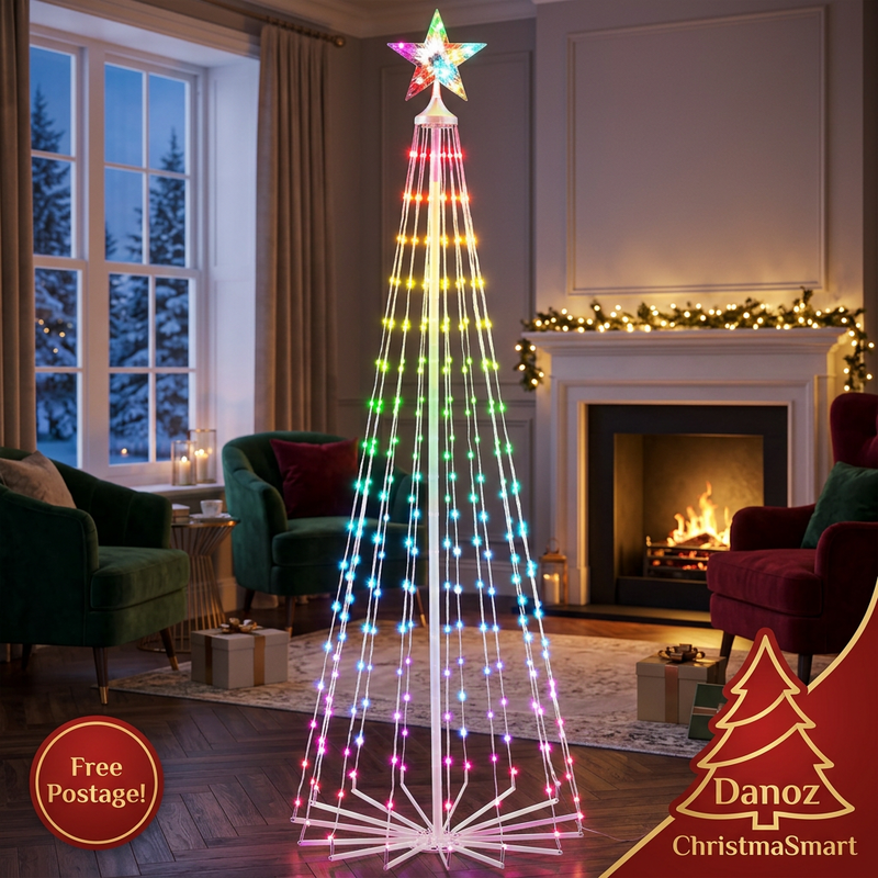 RGB fairy light Christmas tree with star topper and Free Postage badge