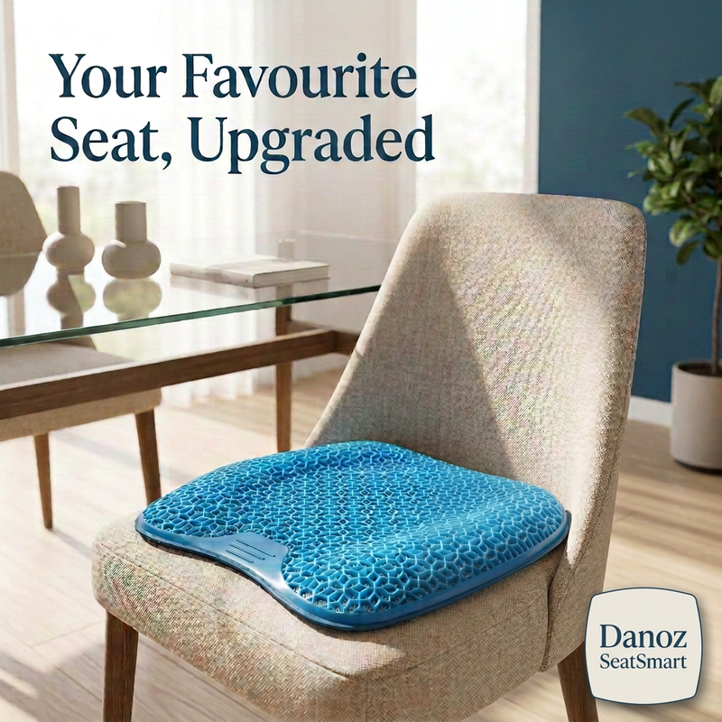 Blue SeatSmart cushion on dining chair