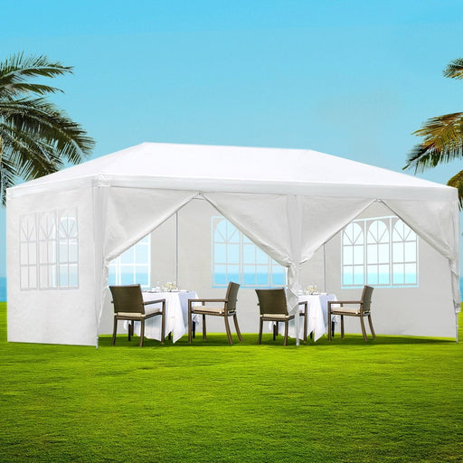 Instahut Gazebo 3x6m Marquee Wedding Party Tent Outdoor Camping Side Wall Canopy 6 Panel White - danozdirect