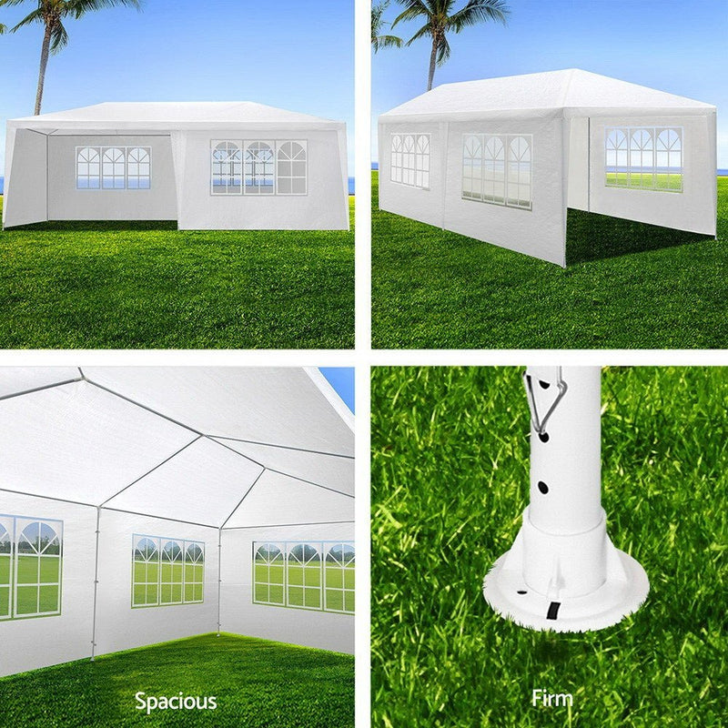 Instahut Gazebo 3x6m Marquee Wedding Party Tent Outdoor Camping Side Wall Canopy 6 Panel White - danozdirect