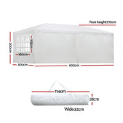 Instahut Gazebo 3x6m Marquee Wedding Party Tent Outdoor Camping Side Wall Canopy 6 Panel White - danozdirect