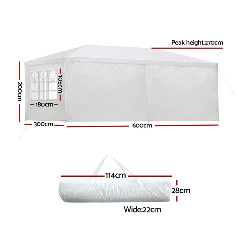 Instahut Gazebo 3x6m Marquee Wedding Party Tent Outdoor Camping Side Wall Canopy 6 Panel White - danozdirect