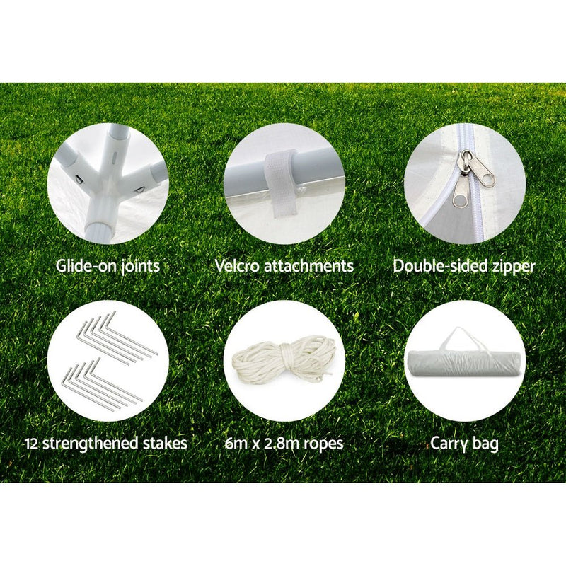 Instahut Gazebo 3x6m Marquee Wedding Party Tent Outdoor Camping Side Wall Canopy 6 Panel White - danozdirect