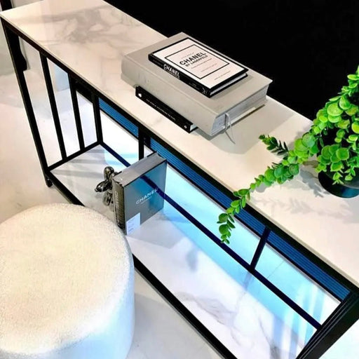 Interior Ave - Bronte Dual Layer Marble Stone Console - Marble & Black - danozdirect