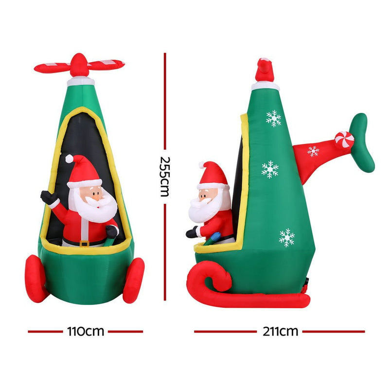 Jingle Jollys Christmas Inflatable Santa in Helicopter 2.55M Height LED Illuminated Decorations - danozdirect