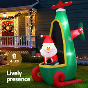 Jingle Jollys Christmas Inflatable Santa in Helicopter 2.55M Height LED Illuminated Decorations - danozdirect