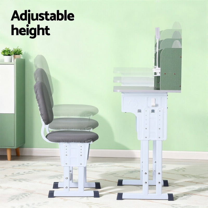 Keezi Kids Study Desk Chair Set Adjustable Ergonomic Table LED Lamp Green - danozdirect