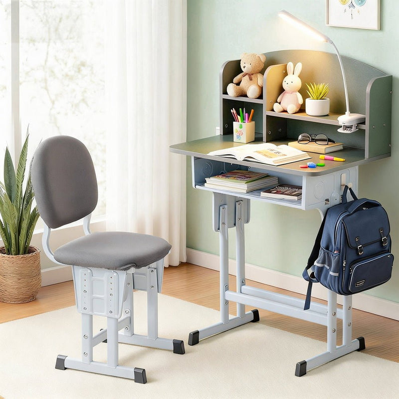 Keezi Kids Study Desk Chair Set Adjustable Ergonomic Table LED Lamp Green - danozdirect