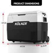 Kolner 40l Fridge Freezer Cooler 12/24/240v Camping Portable Esky Refrigerator With Trolley - Black - danozdirect