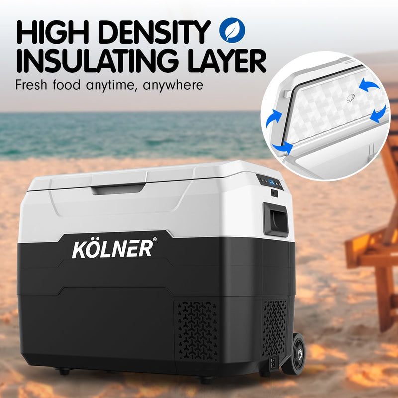 Kolner 40l Fridge Freezer Cooler 12/24/240v Camping Portable Esky Refrigerator With Trolley - Black - danozdirect