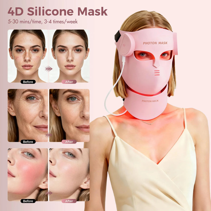 ✨ Danoz BeautySmart | LED Face & Neck Mask | 8 Light Modes | 100 LED Beads | Photon Therapy | Wireless | Anti-Wrinkle & Acne | Black & Pink