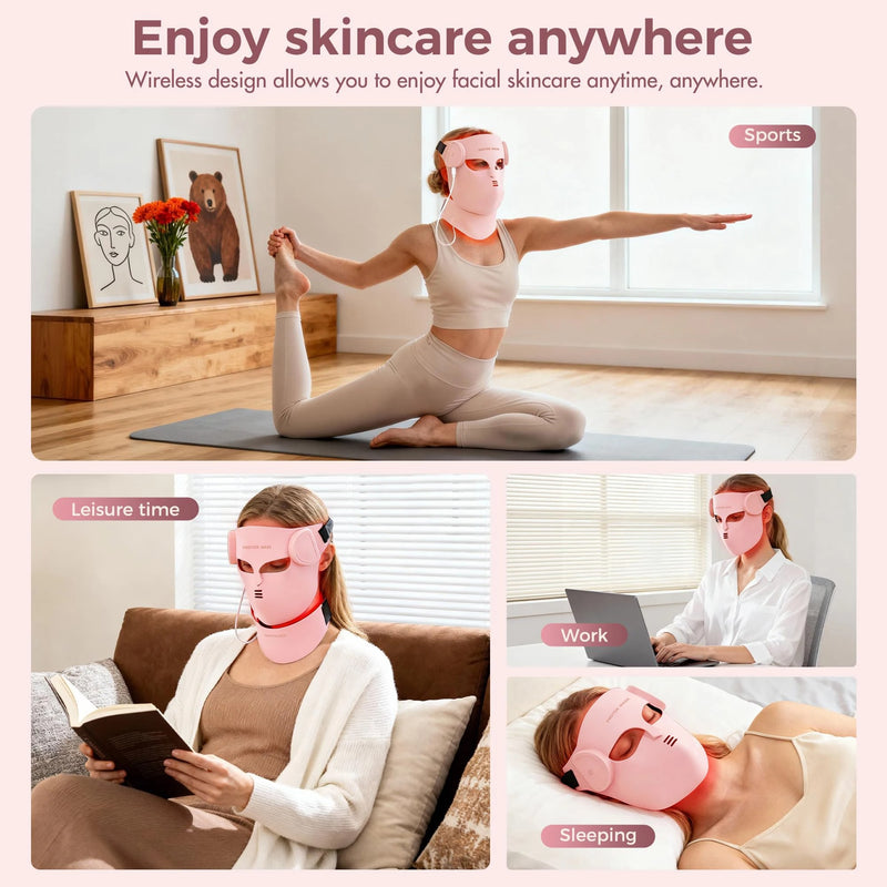 ✨ Danoz BeautySmart | LED Face & Neck Mask | 8 Light Modes | 100 LED Beads | Photon Therapy | Wireless | Anti-Wrinkle & Acne | Black & Pink