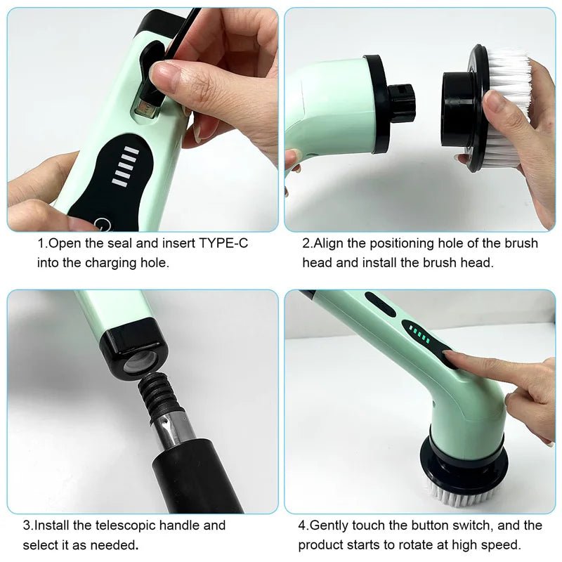 Make cleaning a breeze with Danoz 9 - in - 1 Wireless Electric Cleaning Brush! USB - rechargeable tool spins through grime in your kitchen, bathroom, and beyond - danozdirect