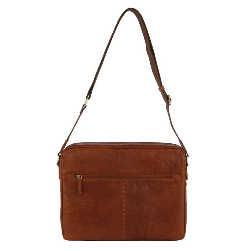 Pierre Cardin Crumpled Leather Computer Laptop Bag - Tan - danozdirect