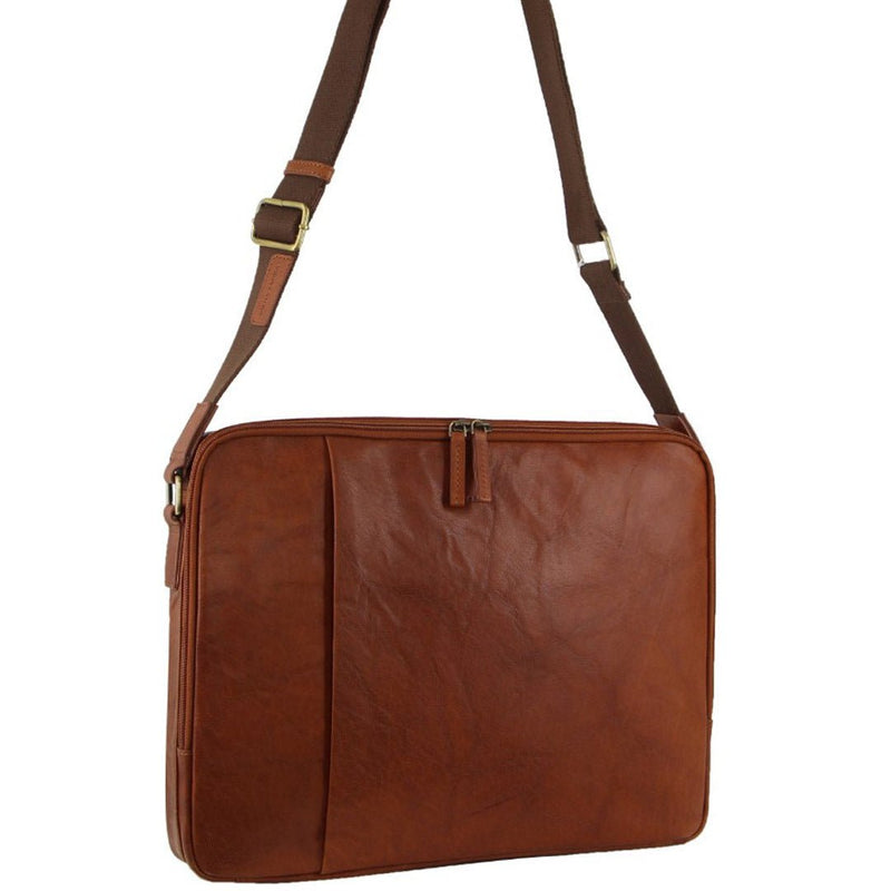 Pierre Cardin Crumpled Leather Computer Laptop Bag - Tan - danozdirect