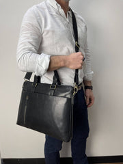 Pierre Cardin Leather Laptop Briefcase Business Bag - Black - danozdirect
