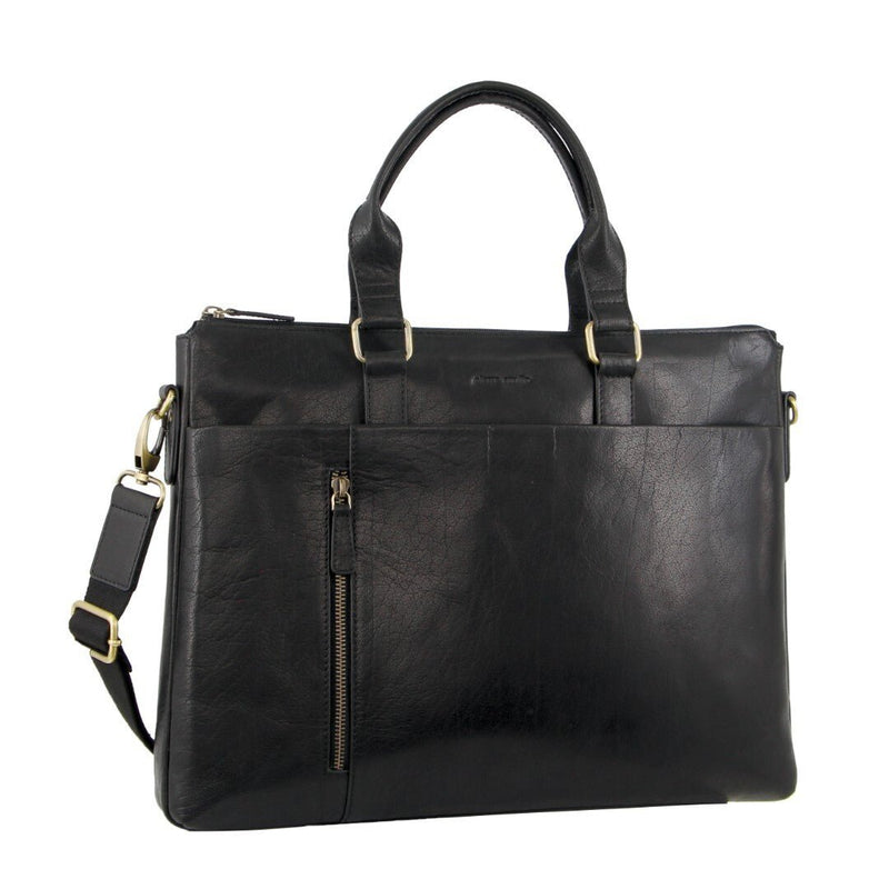 Pierre Cardin Leather Laptop Briefcase Business Bag - Black - danozdirect