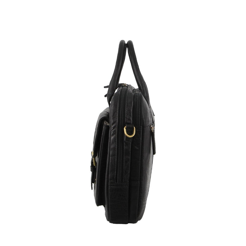 Pierre Cardin Leather Multi - Compartment Business Laptop Bag - Black - danozdirect