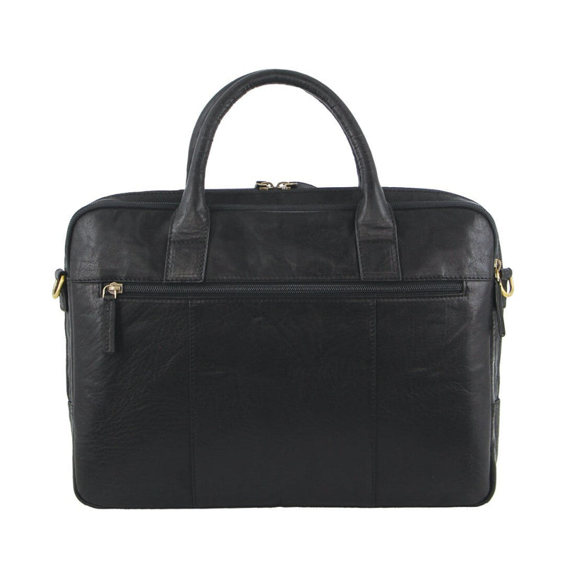 Pierre Cardin Leather Multi - Compartment Business Laptop Bag - Black - danozdirect
