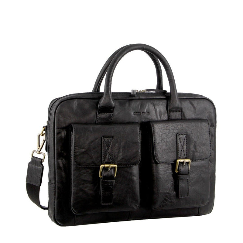 Pierre Cardin Leather Multi - Compartment Business Laptop Bag - Black - danozdirect