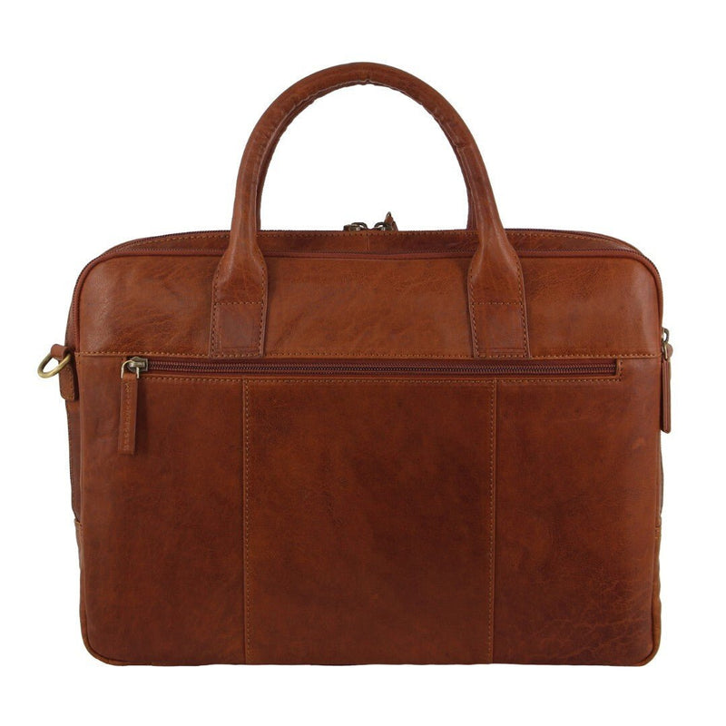 Pierre Cardin Leather Multi - Compartment Business Laptop Bag - Tan - danozdirect