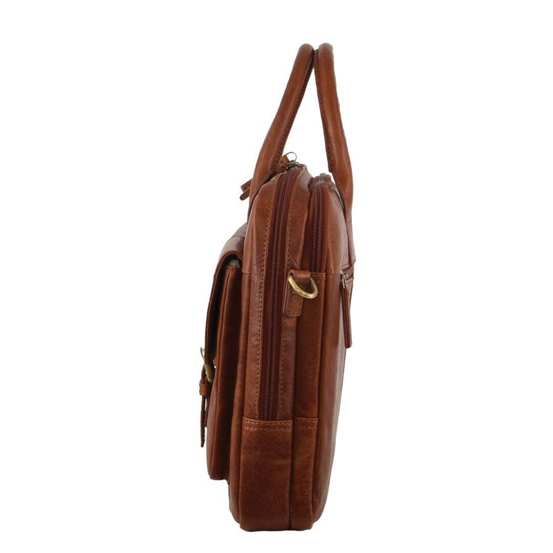Pierre Cardin Leather Multi - Compartment Business Laptop Bag - Tan - danozdirect